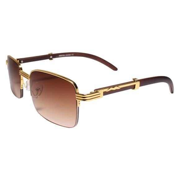 Classy Semi Rimless Gold Rectangle Sunglasses - Picture 2 of 4